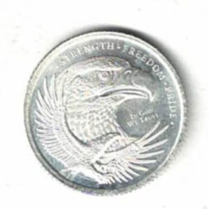 Golden State Mint Strength Freedom Pride Silver Tenth Ounce Round This round features a flag and eagle. All coins are in stock for dispatch.