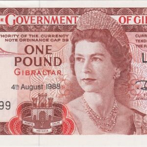 P20e Gibraltar One Pound Banknote. This one pound banknote was issued on the 4th August 1988, with Prefix / Serial Number L563499.