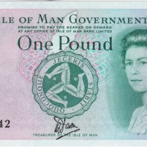 P34a Isle Of Man One Pound Banknote. This one pound banknote has no date but was issued in 1979, with Prefix / Serial Number M436142.