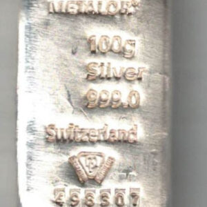 100 Gram Silver Bar Metalor. This bar comes with the original certificate as issued by Metalor. All of our silver bars have been pre-owned and are in stock.