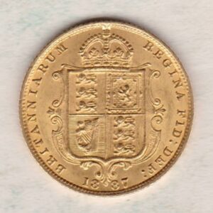 1887 Gold Half Sovereign Coin featuring Queen Victoria Jubilee Head on the Obverse and the shield design on the Reverse in EF condition.
