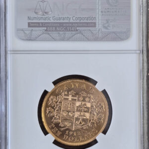 1913 Canada Gold Ten Dollars Coin. The obverse features King George V facing left. The reverse features the Canada coats of arms.