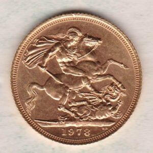 1978 Gold Sovereign Coin. This coin features the second portrait of Queen Elizabeth II on the obverse. St George and dragon on the reverse.