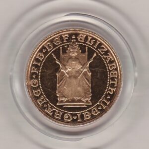 1989 gold proof half sovereign coin. 500th Anniversary of the first hammered gold Sovereign in 1489. This coin comes in a plastic coin capsule.