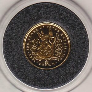 1993 Gibraltar Gold Proof Twenty Fifth Ounce coin. This coin was issued to celebrate the tales of Peter Rabbit. In Capsule with Certificate.