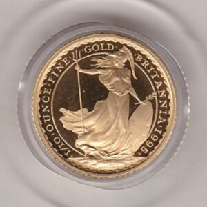 1995 Gold Proof Tenth Ounce Britannia coin featuring Queen Elizabeth II on the Obverse. The standing Britannia holding a trident features on the Reverse.