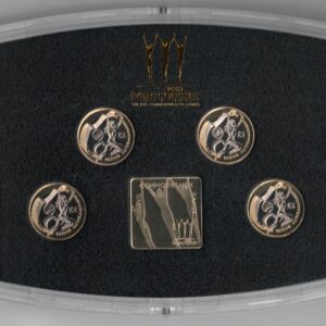 2002 Commonwealth Games Two Pounds Four Coin Set featuring Elizabeth II on the obverse. All coins are in stock for despatch.