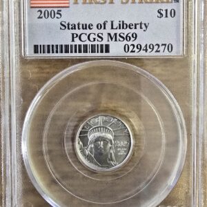 2005 USA Platinum Tenth Ounce coin. This coin comes in the official plastic slab and has been authenticated and graded MS69 by PCGS. This is a first strike.