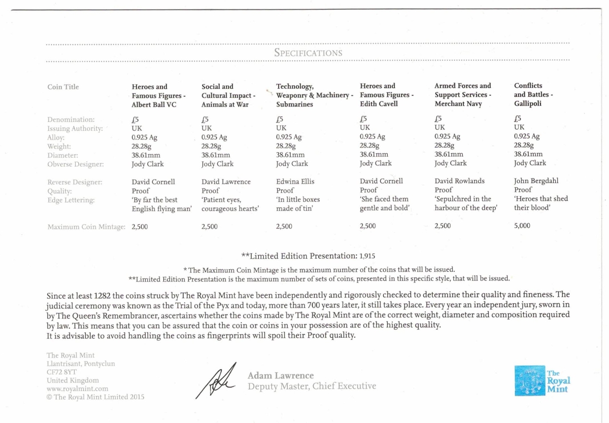 2015 Five Pounds Silver 100th Anniversary of First World War Set - Image 7