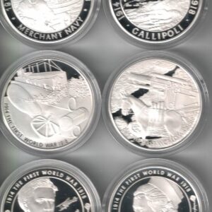 Boxed 2015 Five Pounds Silver 100th Anniversary of First World War Set, featuring Queen Elizabeth II on the Obverse. All coins are in stock.