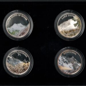 2016 Five Pound Silver Four-Coin Collection A Portrait of Britain, featuring Queen Elizabeth II on the Obverse. All coins are in stock.