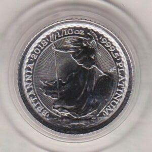 2018 Platinum Tenth Ounce Britannia coin featuring Queen Elizabeth II on the Obverse. The image of Britannia on the Reverse.