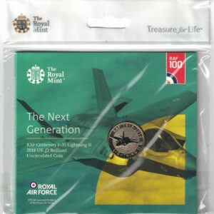 Sealed 2018 Raf Centenary F-35 Lightning II Two Pound Coin featuring Elizabeth II on the obverse. All coins are in stock for despatch.