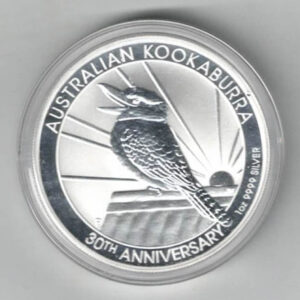 2020 Anniversary Silver Australia One Ounce Kookaburra. Kookaburras are on both sides. The coin contains one ounce of 9999 fine silver