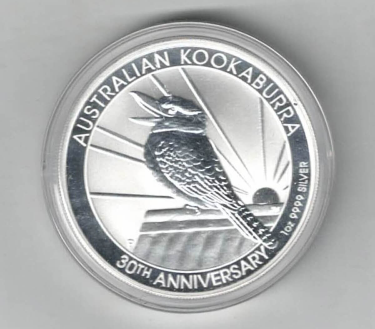 2020 Anniversary Silver Australia One Ounce Kookaburra. Kookaburras are on both sides. The coin contains one ounce of 9999 fine silver