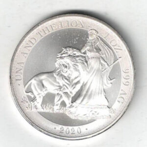 2020 Saint Helena Silver One Ounce Una And The Lion, Una and the lion is on the reverse. The coin contains one ounce of .999 fine silver.