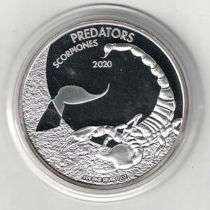 2020 Silver Congo One Ounce Predators The Scorpions. This Coin features a Scorpion. The coin contains one ounce of 999 fine silver.