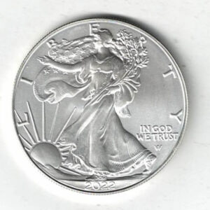 2022 Silver USA One Ounce Eagle. The liberty is on the obverse, The eagle is on the reverse. The coin contains one ounce of 999 fine silver.