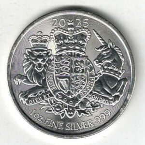 2025 Silver Royal Arms One Ounce Coin. The coin contains one ounce of 999 fine silver. All of our silver coins are in stock.