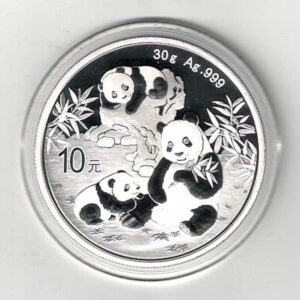 2025 China Silver Thirty Gram Panda Coin. The Obverse side features the temple of heaven. The coin contains thirty grams of 999 fine silver.