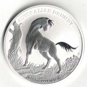 2022 Silver Australia One Ounce Brumby. Elizabeth II is on the obverse, The coin contains one ounce of 9999 fine silver. All coins are in stock.