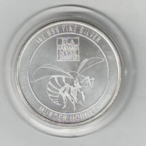 Envela Corporation Murder Hornet Silver One Ounce Round. The round contains one ounce of .999 fine silver. All rounds/coins are in stock.