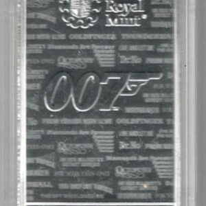Royal Mint 007 James Bond One Ounce Silver Bar. All of our silver bars have been pre-owned and are in stock. This bar contains one ounce of 999 fine Silver.