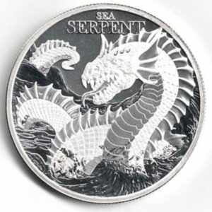 2024 Silver Niue One Ounce Sea Serpent coin. Public seal of Niue is on the obverse. The coin contains one ounce of 999 fine silver.