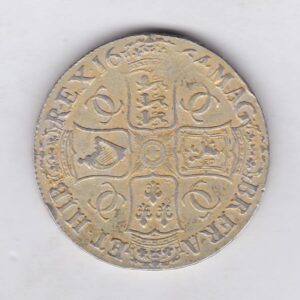 1664 Silver Crown Coin featuring the second bust of King Charles II on the Obverse and the crowned cruciform of shields on the reverse.