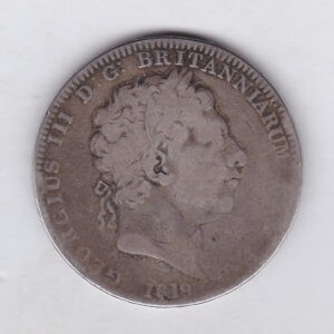 1819 LX Silver Crown Coin featuring King George III on the Obverse and the St George slaying the dragon design on the reverse.