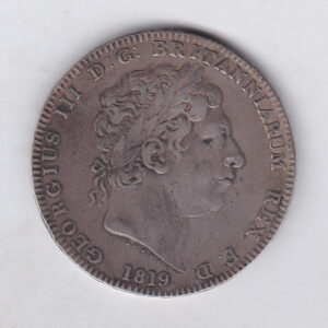 1819 LX Silver Crown Coin featuring King George III on the Obverse and the St George slaying the dragon design on the reverse.