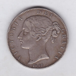 1847 Silver Crown Coin featuring Queen Victoria Young head on the Obverse and the Shield design on the reverse. In near very fine condition.