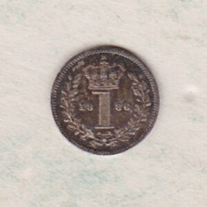 1886 Silver Maundy Penny coin featuring Queen Victoria on the obverse. A central crowned denomination above the date on the reverse.