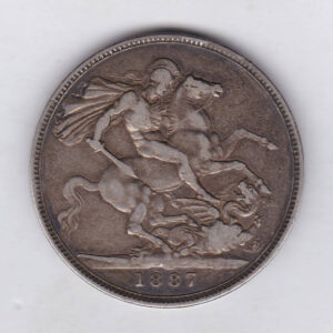 1887 Silver Crown Coin featuring Queen Victoria Jubilee head on the Obverse and the St George & dragon design on the reverse.