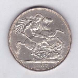 1887 Silver Crown Coin featuring Queen Victoria Jubilee head on the Obverse and the St George & dragon design on the reverse.