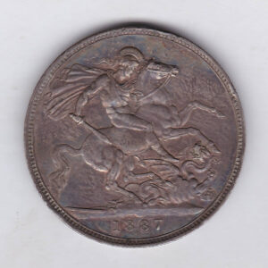 1887 Silver Crown Coin featuring Queen Victoria Jubilee head on the Obverse and the St George & dragon design on the reverse.