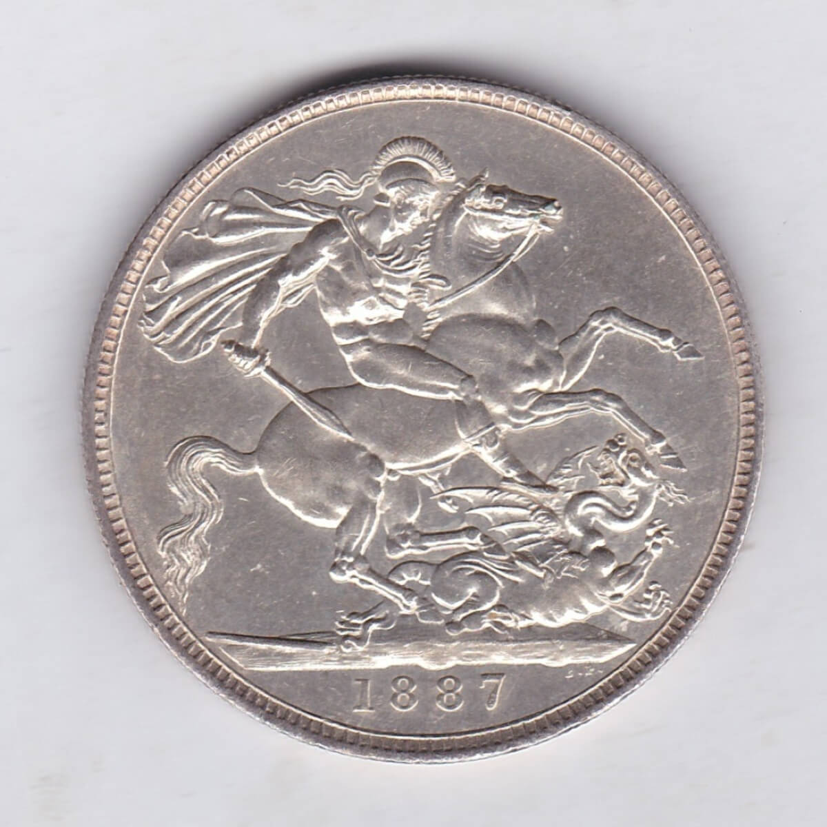 1887 Silver Crown Coin featuring Queen Victoria Jubilee head on the Obverse and the St George & dragon design on the reverse.