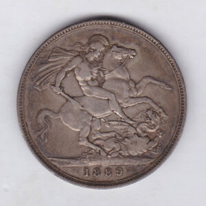 1889 Silver Crown Coin featuring Queen Victoria Jubilee head on the Obverse and the St George & dragon design on the reverse.