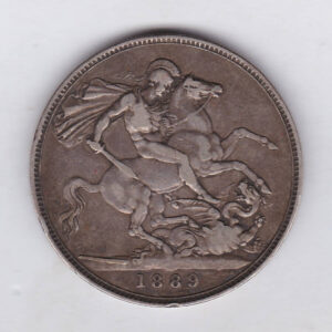 1889 Silver Crown Coin featuring Queen Victoria Jubilee head on the Obverse and the St George & dragon design on the reverse.