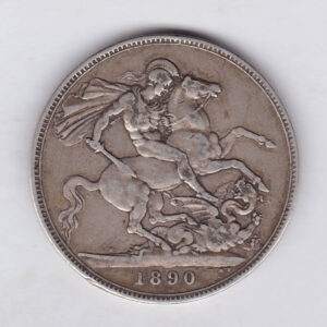 1890 Silver Crown Coin featuring Queen Victoria Jubilee head on the Obverse and the St George & dragon design on the reverse.