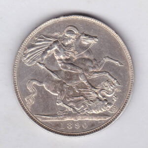 1890 Silver Crown Coin featuring Queen Victoria Jubilee head on the Obverse and the St George & dragon design on the reverse.