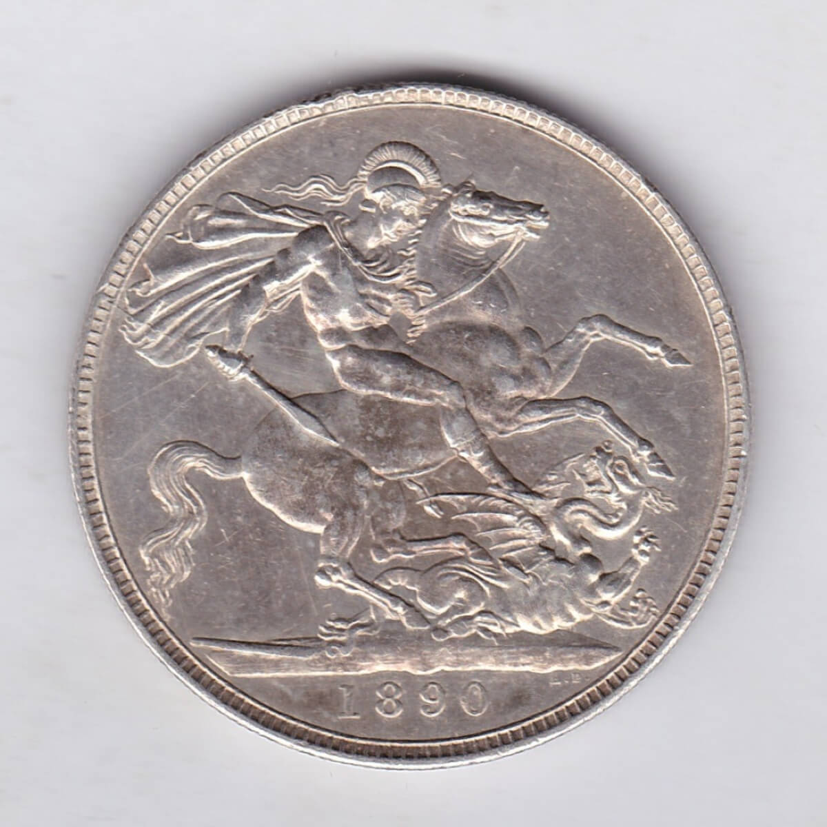 1890 Silver Crown Coin featuring Queen Victoria Jubilee head on the Obverse and the St George & dragon design on the reverse.