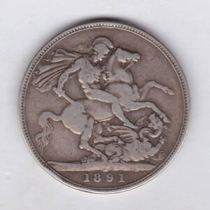 1891 Silver Crown Coin featuring Queen Victoria Jubilee head on the Obverse and the St George & dragon design on the reverse.
