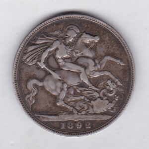 1892 Silver Crown Coin featuring Queen Victoria Jubilee head on the Obverse and the St George & dragon design on the reverse.