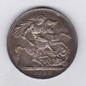 1893 LVI Silver Crown Coin featuring Queen Victoria old head or vailed head on the Obverse and the St George & dragon design on the reverse.
