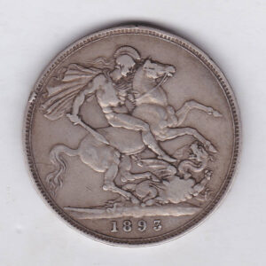 1893 LVI Silver Crown Coin featuring Queen Victoria old head or vailed head on the Obverse and the St George & dragon design on the reverse.