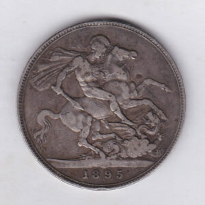 1895 LIX Silver Crown Coin featuring Queen Victoria old head or vailed head on the Obverse and the St George & dragon design on the reverse.