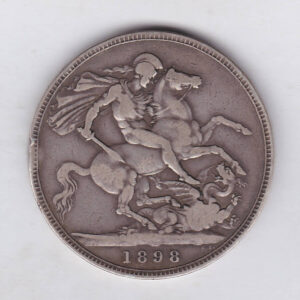 1898 LXII silver crown Silver Crown Coin featuring Queen Victoria old head or vailed head on the Obverse and the St George & dragon design on the reverse.