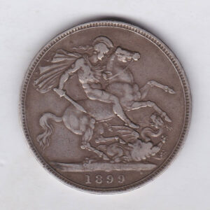 1899 LXIII silver crown Silver Crown Coin featuring Queen Victoria old head or vailed head on the Obverse and the St George & dragon design on the reverse.