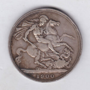 1900 LXIV Silver Crown Coin featuring Queen Victoria old head or vailed head on the Obverse and the St George & dragon design on the reverse.
